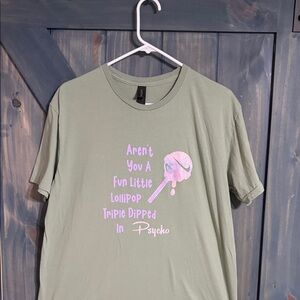 Green Shirt with Pink and purple Graphic